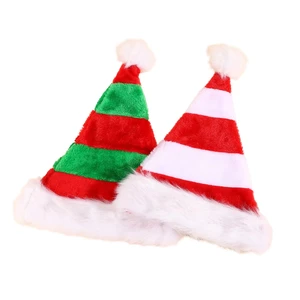 High Quality Christmas Elf Hat in Red Green White-Plush Striped Splicing Decorative Gift Christmas Decoration