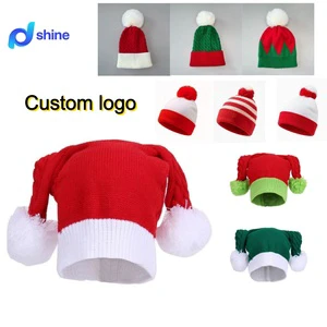 Double-Ball Christmas Hat, Santa Hat for Adults/Kids/Baby Red Unisex Xmas Hats for New Year Holiday Party Custom Wholesale