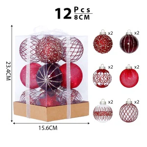 YIWU SHUANGYUAN 8cm PET Painted Christmas Ball 12 Pieces In Gift Box Christmas Tree Decorations Balls