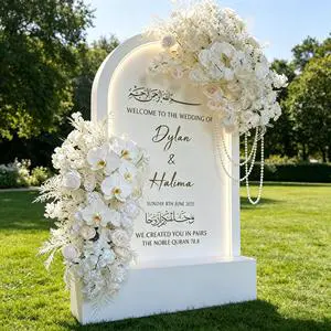 Wedding Welcome Sign Board with LED Light for White Wedding Reception Decoration PVC Backdrop for Ceremony Party