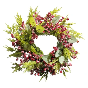 Eco-Friendly Indoor PVC Christmas Wreath in Red Berry for Fireplace Stairs Door Decoration OEM/ODM Welcome Christmas Ornament