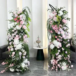 Pink Horn-shaped Arch Floral Artificial Flowers for Wedding Background Stage Decoration