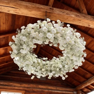 GNW Fancy Wedding Ceiling Decorative Silk Artificial Blush Rose Flower Green Maple Leaves Mental Hanging Ceiling