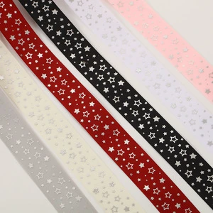 Cross-border Wholesale 100% Polyester Silver Star Ribbed Ribbon 2.5cm Width Christmas Flower Cake Bouquet Decoration Packaging