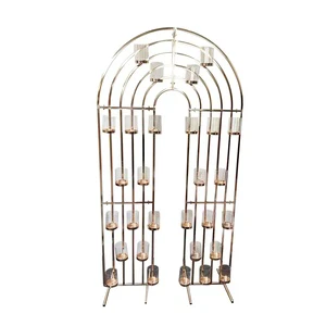 Gold Stainless Steel Frame Wedding Arch with Candle Wall Backdrop