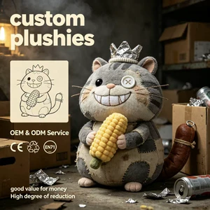 OEM Custom Crown One-eyed Cat Halloween Plush Toy Retro Weird Cat Mascot Holding Corn Custom Print Holiday Party Stuffed Doll CE