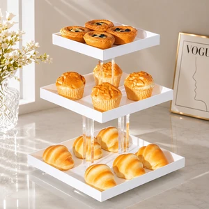 Acrylic Three-layer Display Rack Dessert Cake Dim Sum Tray Display Rack Is Applicable to Tea Break Baking Shop Customized