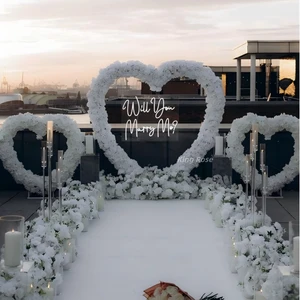 Wholesale King Rose Silk Heart Shaped Arch with Artificial Flowers 6-7ft Red Backdrop for Wedding Party Event Decor