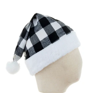 Wholesale Santa Hat Red Black Buffalo Plaid Christmas Hat Plush Adjustable Party Hat For Adults Kids Holiday Decoration