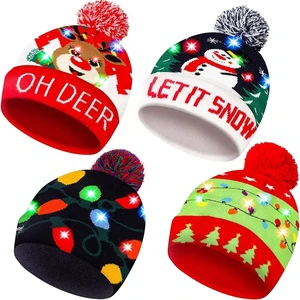 High Quality LED Christmas Knitted Hat Unisex Winter Beanie Sweater with Colorful LEDs Light up Xmas Beanie Cap for New Year
