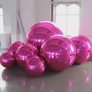 Hot Pink Inflatable Mirror Ball Giant Magenta Reflective Sphere Ballooned Boog Shiny Disco Ball for Birthday Wedding Party Decor