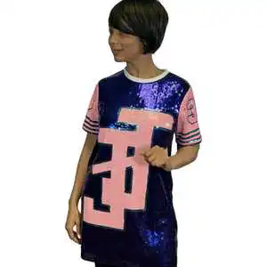 Jack and Jill Sequin Jersey Dress Adult Sparkly Short Sleeve Glitter Party Outfit Pink Blue Color block Fashion Tunic Top
