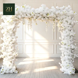 Romantic White Rose Orchid Square Flower Arch Outdoor Wedding Artificial Flower Backdrop Arch