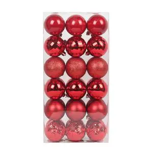 Wholesale UV Printed High-quality Christmas Ball Dia6Cm 36Pcs Set Bauble Plastic Hanging Tree Ornaments Boxed Gift