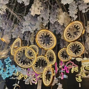 2024 Wedding Acrylic Luminous Ceiling Decoration 10 Lingmian Rings Chandelier Wedding Atmosphere Lights
