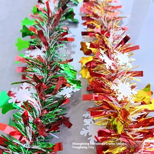 Dense Christmas Garland With Ribbon Bells Snowflakes Tinsel For Holiday Atmosphere Arrangement For Mall Store
