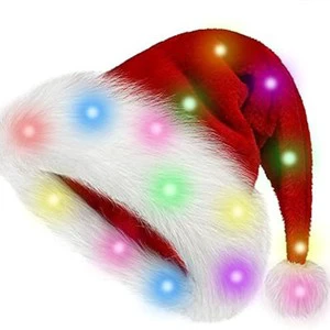 Velvet Classic Fit Light up Christmas Santa Hat for Adult Women Men Party Holiday Unisex New Year Festive