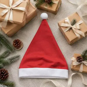 Plush Santa Hat Red and White Christmas Hat with Large Pom Pom Soft Velvet Holiday Hat for Adults Kids Party Decorations