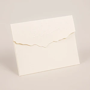 Recyclable Textured Cotton Paper Custom Embossed logo Deckled Wavy Edge Beige Paper Envelope for Wedding Business Gift Packaging