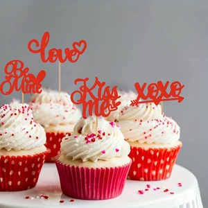 Happy Valentine's Day Cupcake Topper Sweet Love Be Mine Birthday Party Cake Decoration in Red