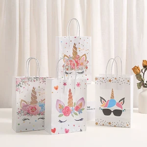 Unicorn Brown Kraft Paper Bag Customizable Logo Lamination Kids Birthday Wedding Baby Shower Party Gift Packaging Recyclable