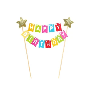 Wholesale Happy Birthday Cake Topper with Star and Banner Decorations Party Supplies Cake Tools
