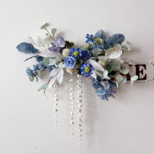 Dusty Blue Wedding Archway Flower Traditional Style Silk Arch Backdrop with White Rose Greenery Corner Swag New Arrival