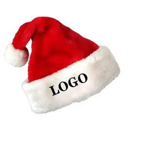 Wholesale Low Moq Good Quality Custom logo Christmas Polyester Red Santa Hat for Adults