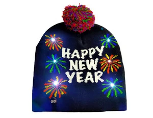 Christmas Holiday Light up Knitted Beanie Hat Ugly Sweater LED Lit-up Hat with 6 Flashing Modes Black