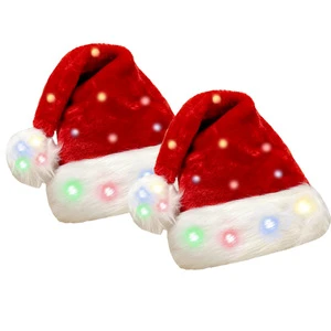 Wholesale Christmas Hat with Colorful LED Lights Plush Santa Hat Velvet Comfort Luminous Hats Party Supplies