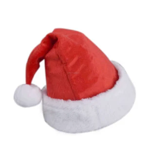 Customized Red Faux Fur Christmas Party Santa Hats with White Brim and Pom Pom