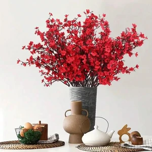 Handmade Modern Eco-friendly Christmas Home Decor Red Baby's Breath Artificial Flowers Bright Real Touch Silk Flower Bouquet
