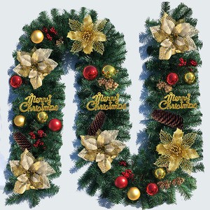 Luxury 2.7M Outdoor Christmas Wreath Vine Decoration With Gold Light Bulbs PVC Artificial Garland LK Brand