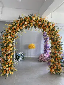 Wholesale Silk U-shaped Flower Arch with Stand Eco-Friendly Romantic Rose Background for Wedding Stage Decoration