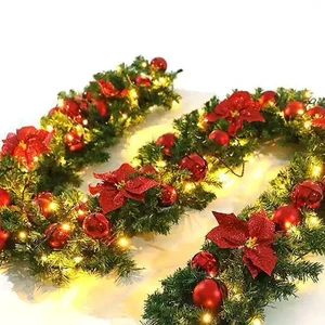 Christmas Garland PVC Pine Needle Door Hanging Shopping Mall Home Decoration 2.7 Meters LED Color Flower Encryption Rattan