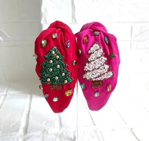 Luxury Unique Christmas Handmade Beaded Christmas Tree Headband for Women and Girls Padded Rhinestone Holiday Comfort Hairbands