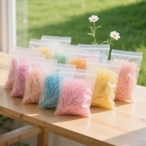 Recyclable Biodegradable Raffia Colorful Shredded Crinkle Shred Paper Starch 100% Brightness Custom Logo DIY Wedding Marriage