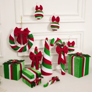 Christmas Large Candy Canes Hanging Wreath Christmas Velvet Ornaments Red Green Velvet Christmas Cone Tree Decorations