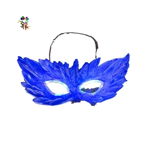 Cheap Hen Night Party Dance Blue Color Feather Masquerade Masks HPC-0432