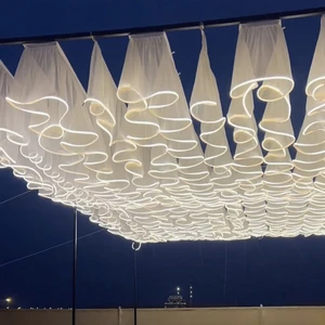 S-shaped White Ceiling Curtain Led Light Ceiling Drapes With Light Strip for Wedding Ceiling Decoration