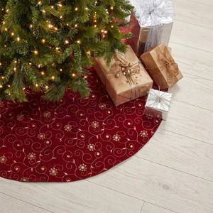 Burgundy Satin Gold Floral Scroll 58in Christmas Tree Skirt Adornos Navidad Luxury Vintage Xmas Home