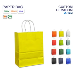 Eco-friendly Kraft Paper Party Favor Gift Bags Handles Assorted Rainbow Colors for Wedding Baby Shower Promotion Shopping Gifts