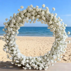 King Rose Gorgeous Silk Artificial Wedding Arch White Rose Round Flower Arch with Stand Eco-Friendly for Event Party Decoration