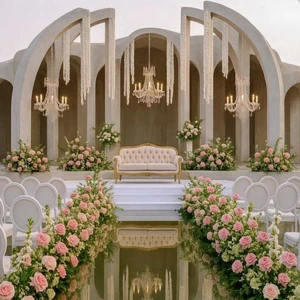 Modern Crystal Wedding Mandap Set For Reception And Marriage Stage Decoration With Designer Columns And Backdrop Panels