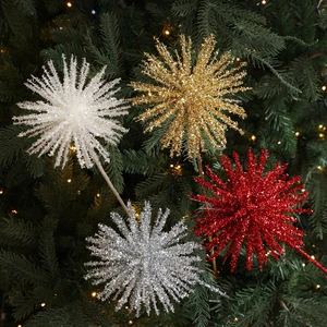 Glitter Christmas Picks and Sprays 3D Gold Christmas Tree Picks for Christmas Tree Glitter Exploding Starburst Star Decor