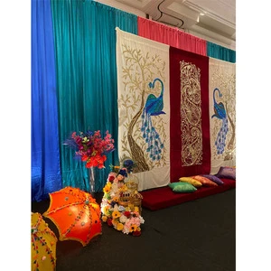 Wedding Mehndi Ceremony Backdrop Drapes Colourful Wedding Sangeet Stage Drapes Embroidery Drapes for Wedding Mehndi Function