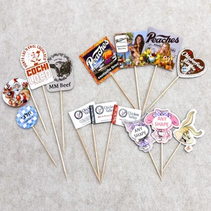 Custom Branded Food Burger Flag Picks Sandwich Hamburger Cocktail Cake Wood Toothpick Stick With Flags For Party