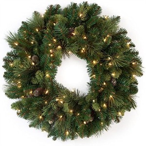 Factory Price Wholesale Artificial Pre-lit Red Berry Wreath With Lights Hanging For Christmas Front Door Adornos Navidenos