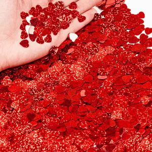 Valentine's Day Heart-Shaped Glitter Sequin PVC Confetti - Red Holographic Love Toss Confetti for Party
