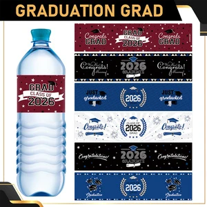 Wholesale Rectangular Black Gold Wrapping Paper Decorative Stickers for Mineral Water Bottles Graduation Season Party Supplies